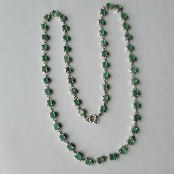 Vintage Jewelry - Emerald Necklace 53 Natural Stones Over 12ct May Birthstone 20" Long Sterling